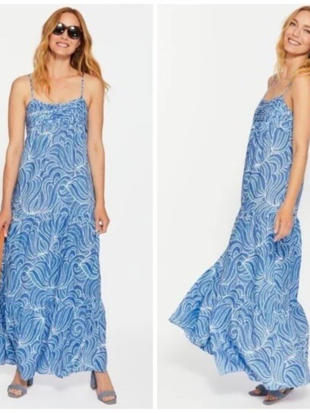 J.McLaughlin Paris Aqua Blue Linen Maxi Dress Size Small